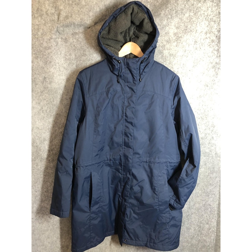 LL Bean Coat Womens Large Blue Hooded Fleece Lined Nylon Winter Warm Parka
